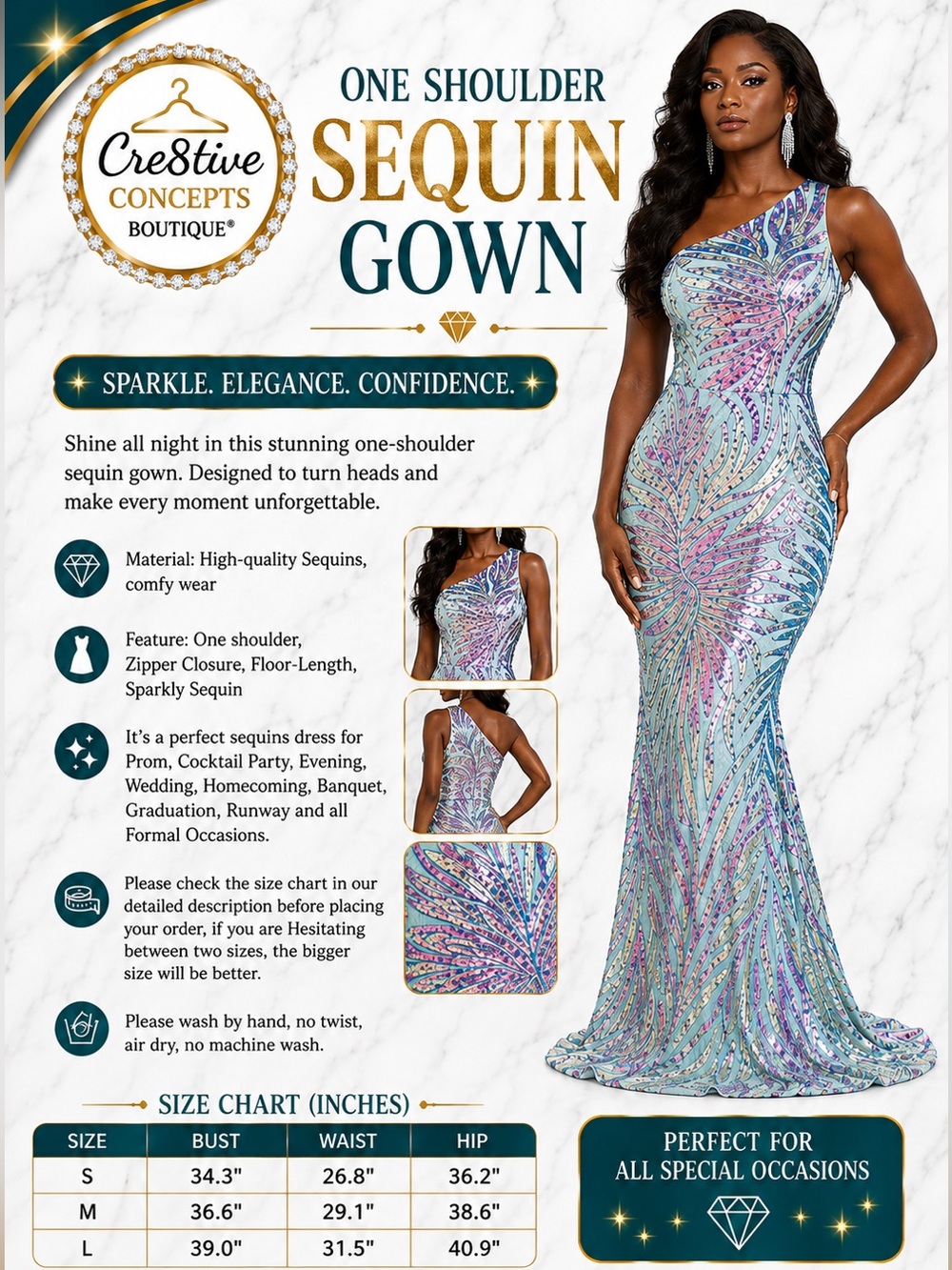 🇺🇸 One Shoulder Iridescent Sequin Mermaid Formal Gown